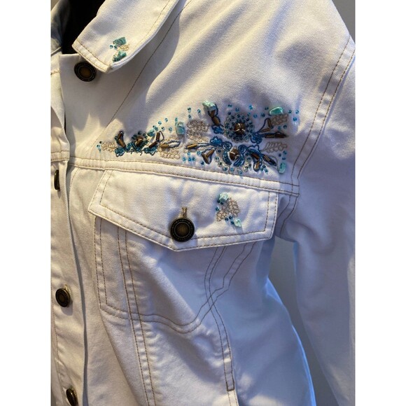Denim & Co Jean Jacket Womens White Plus Size XL Western Beadwork Pockets - Picture 5 of 12